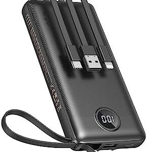 VEEKTOMX Portable Charger with Built in Cables 10000mAh, USB C Power Bank for iPhone, Small Travel Battery Pack, Slim USB C iPhone Charger Compatible with iPhone, Samsung, Android Devices for Travel