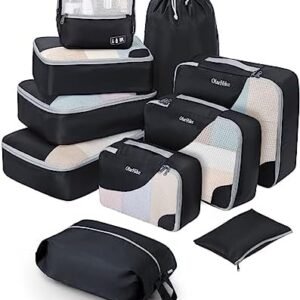 ALL INCLUDED 10 Set Durable Packing Cubes for Suitcases,OlarHike Travel Essentials,UPGRADED Anti-Tear Stitching, NEW Improved Luggage Packing Organizers for Travel Accessories(Black)