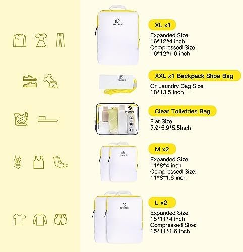 PFEYRPK Lightweight Compression Packing Cubes for Suitcases, Compressible Expandable Travel Packing Organizer with Clear Toiletries and Backpack Bag, Travel Essentials for Carry on Luggage 7 Set - Image 6
