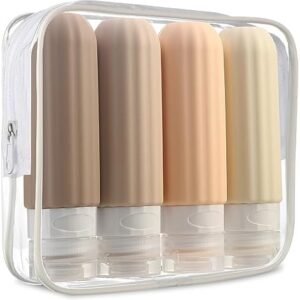Mrsdry Travel Bottles for Toiletries, TSA Carry On Approved Toiletries Containers, 3 Ounce Leak Proof Squeezable Silicone Tubes, Refillable Travel Accessories for Shampoo Body Wash Liquids (4 Pack)
