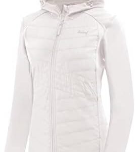 BALEAF Women's Insulated Running Jackets Puffer Hybrid Down Jacket Hiking Stretch Zip Pockets Fleece with Hoodie Cold Weather