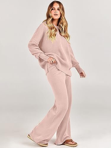 ANRABESS Women 2 Piece Outfits Sweatsuit Oversized Sweater Set & Wide Leg Pants Fall Chunky Lounge Set - Image 3