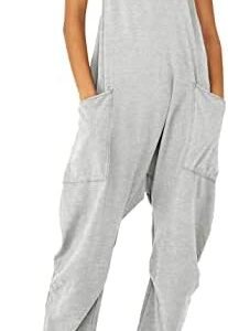 Aedceal Women's Loose V Neck Sleeveless Jumpsuits Adjustable Straps Harem Long Pants Overalls with Pockets