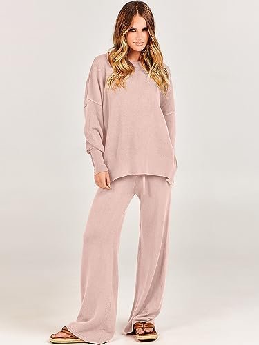 ANRABESS Women 2 Piece Outfits Sweatsuit Oversized Sweater Set & Wide Leg Pants Fall Chunky Lounge Set - Image 8