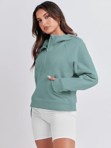 Caracilia Half Zip Sweatshirts Cropped Hoodies Fleece Quarter Zip Up Pullover Top Sweater Fall Outfits 2023 Winter Clothes - Image 3