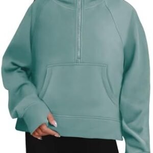 Caracilia Half Zip Sweatshirts Cropped Hoodies Fleece Quarter Zip Up Pullover Top Sweater Fall Outfits 2023 Winter Clothes