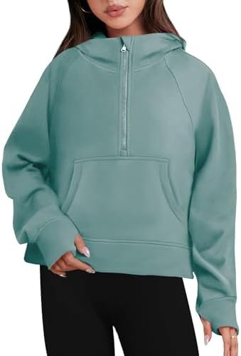 Caracilia Half Zip Sweatshirts Cropped Hoodies Fleece Quarter Zip Up Pullover Top Sweater Fall Outfits 2023 Winter Clothes