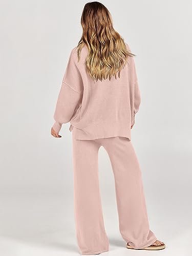ANRABESS Women 2 Piece Outfits Sweatsuit Oversized Sweater Set & Wide Leg Pants Fall Chunky Lounge Set - Image 4