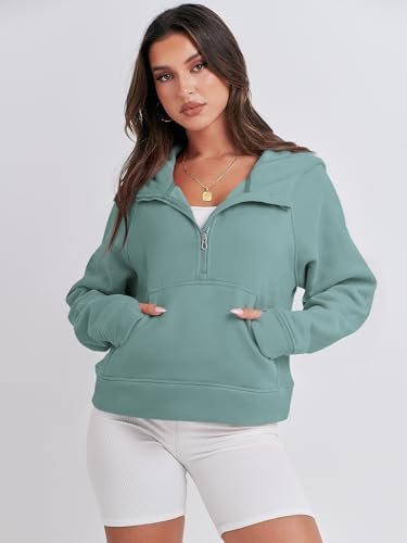 Caracilia Half Zip Sweatshirts Cropped Hoodies Fleece Quarter Zip Up Pullover Top Sweater Fall Outfits 2023 Winter Clothes - Image 2