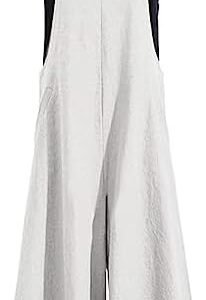 YESNO Women Casual Loose Long Bib Pants Wide Leg Jumpsuits Baggy Cotton Rompers Overalls with Pockets PZZ