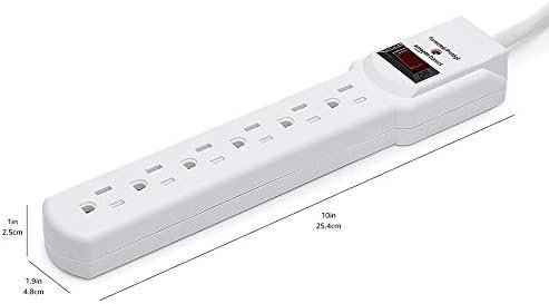 Amazon Basics Rectangular 6-Outlet, 200 Joule Surge Protector Power Strip, 2 Foot, White - Pack of 2 - Image 5