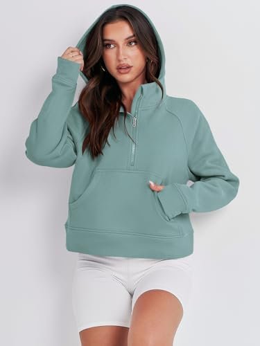 Caracilia Half Zip Sweatshirts Cropped Hoodies Fleece Quarter Zip Up Pullover Top Sweater Fall Outfits 2023 Winter Clothes - Image 6