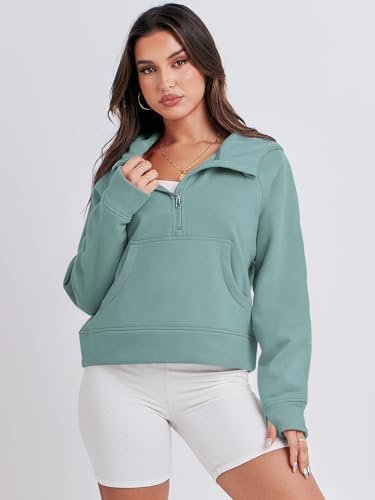 Caracilia Half Zip Sweatshirts Cropped Hoodies Fleece Quarter Zip Up Pullover Top Sweater Fall Outfits 2023 Winter Clothes - Image 5