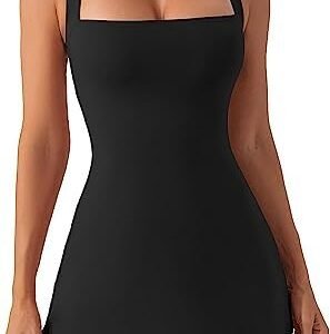 Beaufident Tennis Dress with Built in Shorts and Bra Square Neck Athletic Golf Dress Workout Mini Dress