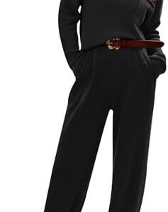 PRETTYGARDEN Women's Fall 2 Piece Sweater Set Casual Pullover Top High Waisted Sweatpants Tracksuit Lounge Outfits