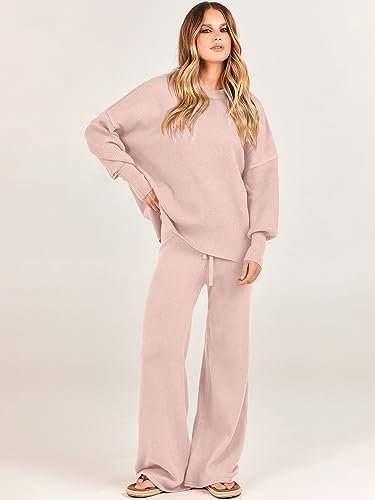 ANRABESS Women 2 Piece Outfits Sweatsuit Oversized Sweater Set & Wide Leg Pants Fall Chunky Lounge Set - Image 2