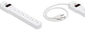 Amazon Basics Rectangular 6-Outlet, 200 Joule Surge Protector Power Strip, 2 Foot, White - Pack of 2