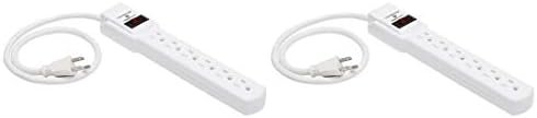 Amazon Basics Rectangular 6-Outlet, 200 Joule Surge Protector Power Strip, 2 Foot, White - Pack of 2