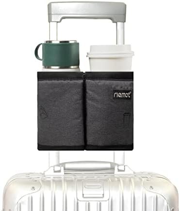 riemot Luggage Travel Cup Holder Free Hand Drink Caddy - Hold Two Coffee Mugs - Fits Roll on Most Suitcase Handles - Gifts for Flight Attendants &Frequent Travelers Accessories Grey