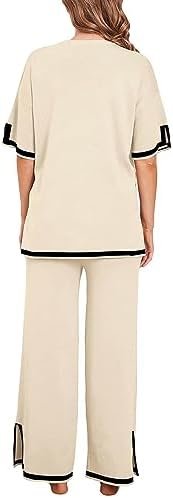 Lviefent Womens Sweater Sets Short Sleeve Knit Pullover Tops Wide Leg Pants 2 Piece Lounge Set Sweatsuit - Image 4