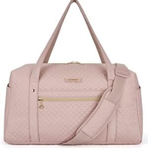 Travel Duffle Bag, BAGSMART 31L Quilted Weekender Overnight Bag for Women with Laptop Compartment, Large Carry On Airport Bag with Wet Pocket & Shoe Bag for Business Trips, Sports (Pink)