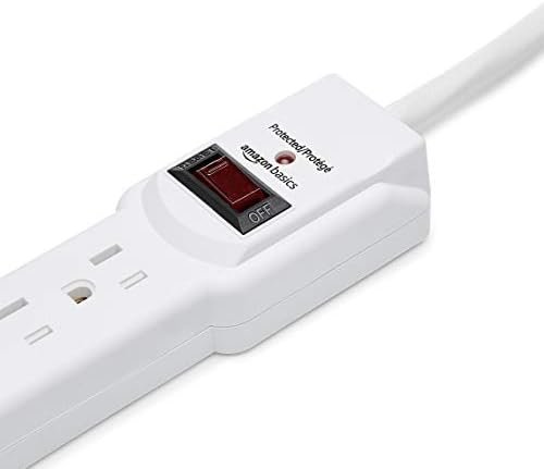 Amazon Basics Rectangular 6-Outlet, 200 Joule Surge Protector Power Strip, 2 Foot, White - Pack of 2 - Image 3
