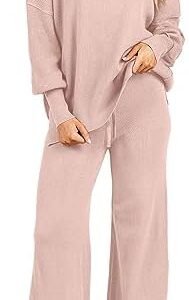 ANRABESS Women 2 Piece Outfits Sweatsuit Oversized Sweater Set & Wide Leg Pants Fall Chunky Lounge Set