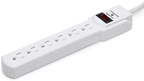 Amazon Basics Rectangular 6-Outlet, 200 Joule Surge Protector Power Strip, 2 Foot, White - Pack of 2 - Image 2