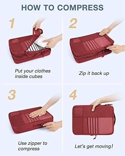Compression Packing Cubes for Suitcase, 6 Set BAGSMART Travel Packing Cubes for Luggage, Compression Travel Cubes & Suitcase Organizer for Packing with Shoe Bag Red - Image 2