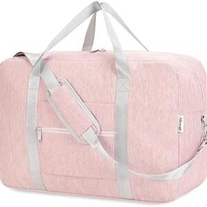 Carry on luaggage 22x14x9 Airlines Approved Foldable Carry on Bag Travel Duffel Packable Duffle Overnight for Women 40L (Pink)