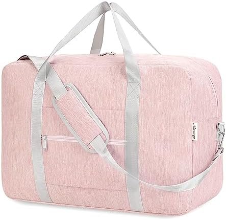 Carry on luaggage 22x14x9 Airlines Approved Foldable Carry on Bag Travel Duffel Packable Duffle Overnight for Women 40L (Pink)