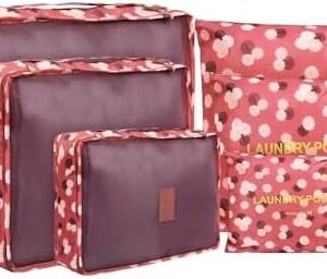 jealkip Travel Packing Cubes Lightweight,6 Set Luggage Organizers for Suitcase,Travel Accessories Bags for Clothes Shoes Electronics Cosmetics Toiletries Watermelon Red Flower