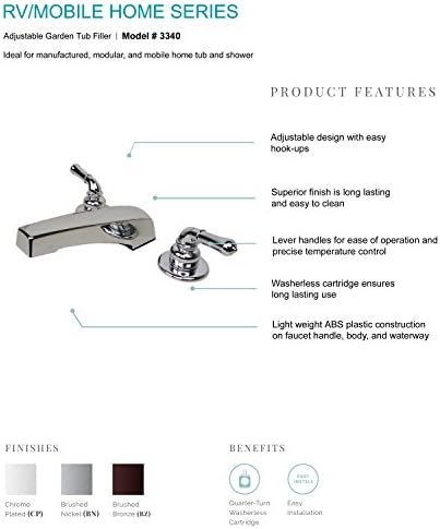 Laguna Brass 3340CP Mobile Home Two Handle Non-Metallic Adjustable Garden Tub Filler, Chrome Finish - Image 2