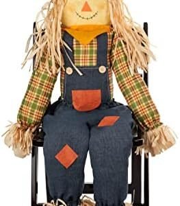 Gift Boutique Large Thanksgiving Sitting Scarecrow Decor, 50" Male Boy Sitting Scarecrows Deluxe Holiday Indoor Outdoor Fall Decoration for Autumn Harvest Home Porch Yard Garden Fireplace Mantle