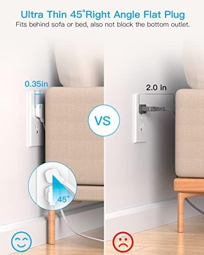 Flat Extension Cord, 5 Ft Ultra Thin Flat Plug Power Strip Surge Protector, 8 Widely Outlet Extender 4 USB Ports(2USB C),1080J Multi Plug Outlet Wall Mount for Home Office Dorm Room Travel Essentials - Image 3