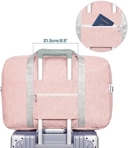 Carry on luaggage 22x14x9 Airlines Approved Foldable Carry on Bag Travel Duffel Packable Duffle Overnight for Women 40L (Pink) - Image 6