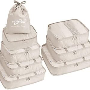 Fancyou Packing Cubes for Suitcases Extra Large 8 Set, Travel Cubes Packing Luggage Organizers Accessories Bag, Suitcase organizer bags set, Travel Gear with Clothes Bag(A Beige)