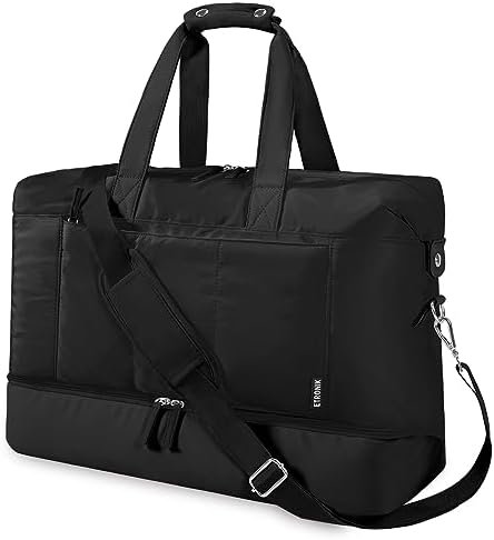 ETRONIK Weekender Bag with 15.6" Laptop Compartment, 42L Travel Duffle Bag with Shoe Compartment & Wet Pocket, Carry On Overnight Bag with Toiletry Bag for Women, Gym Tote Bag Hospital Bag, Black