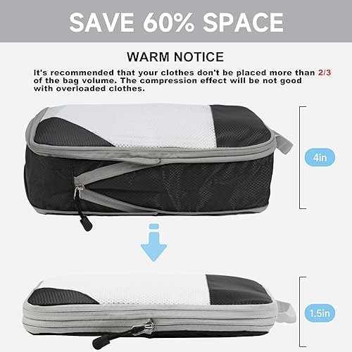 Compression Packing Cubes for Suitcases, SYCARON 7 Set Travel Packing Organizers Bags Mesh Expandable Packing Cubes for Carry on Luggage with Laundry Bag, Shoe Bag, Clothing Underwear Bag, Black - Image 2