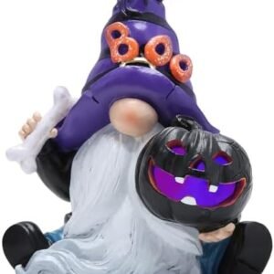 Hodao Halloween Gnomes Decorations with Light Handmade Scandinavian Gnomes Figurines with Wizard Hat Boo Halloween Elf Figurines Decor Halloween Pumpkin Home Table Decorations Gifts