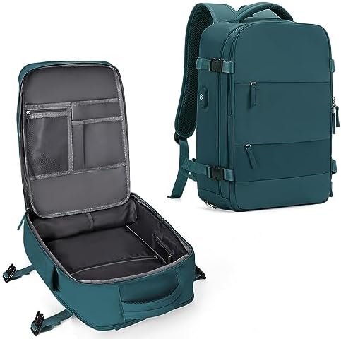 coowoz Large Travel Backpack For Women Men,Carry On Backpack,Hiking Backpack Waterproof Outdoor Sports Rucksack Casual Daypack Travel Essentials(Peacock Blue Minimalist)