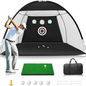 Golf Net, 10 x 7ft Golf Hitting Nets for Backyard Driving Chipping Practice, Home Golf Swing Training Nets with Targets / 1 Golf Mat / 5 Golf Balls / 1 Golf Tees/Bag - Men Indoor/Outdoor Sports Game