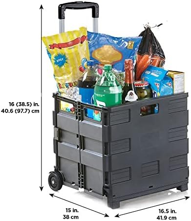 Inspired Living Ultra-Slim Rolling Collapsible Storage Pack-N-Roll Utility-carts, with Telescopic Handle, for Home, Garden, Shopping, Office, School use, Large, Grey & Black - Image 2