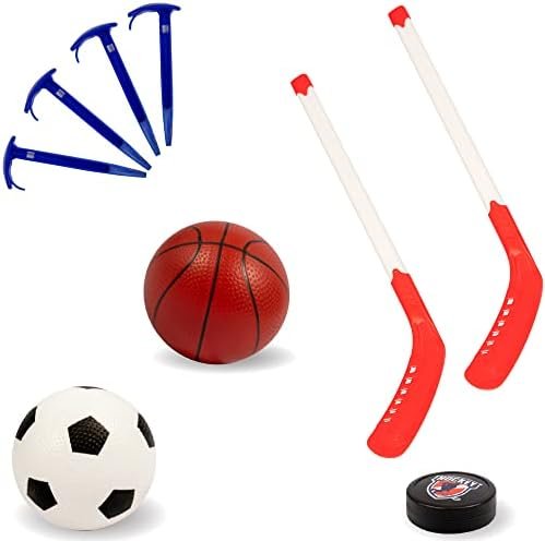 Island Genius 3 in 1 Sports Center for Kids Outdoor Toys for Kids Toddler Ages 3 4 5 6 7 8 Years Old | Basketball Hoop, Soccer Goal, and Hockey - Image 2