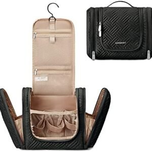 BAGSMART Large Toiletry Bag for Men, Travel Cosmetic Makeup Bag with Hanging Hook, Water-resistant Dopp kit Shaving Bag for Full Sized Container, Toiletries, Shampoo, Black-Large