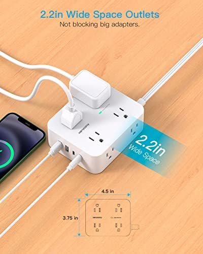 Flat Extension Cord, 5 Ft Ultra Thin Flat Plug Power Strip Surge Protector, 8 Widely Outlet Extender 4 USB Ports(2USB C),1080J Multi Plug Outlet Wall Mount for Home Office Dorm Room Travel Essentials - Image 4