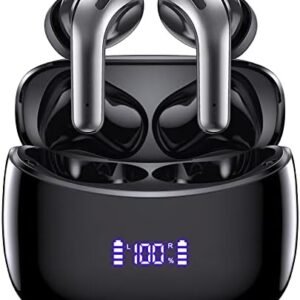 Wireless Earbuds Bluetooth Headphones 60H Playtime Ear Buds with LED Power Display Charging Case Earphones in-Ear Earbud with Microphone for Android Cell Phone Gaming Computer Laptop Sport Black