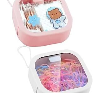 2 Pack Hair Accessories Organizer with Stickers, Travel Qtip Holder Portable Storage for Tie Accessories, Cotton Swab, Girls Womens Small Items Containers Outdoor