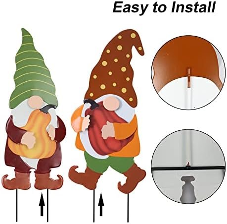 YEAHOME Outdoor Fall Decorations for Home, 25" Decorative Garden Stakes 2 Pack with Gnomes Pumpkin Fall Decor, Metal Yard Sign for Outside Garden Yard Lawn Patio Backyard Thanksgiving Decorations - Image 4