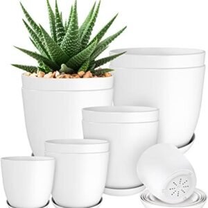 Utopia Home - Plant Pots Indoor with Drainage - 7/6.6/6/5.3/4.8 Inches Home Decor Flower Pots for Indoor Planter - Pack of 10 Plastic Planters for Indoor Plants, Cactus, Succulents Pot - White